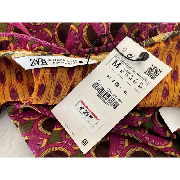 NWT ZARA Halter Top Chiffon Size Medium Backless Geometric Floral Print Boho - Picture 9 of 9